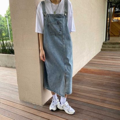 Suspender Square Neck Denim Dress